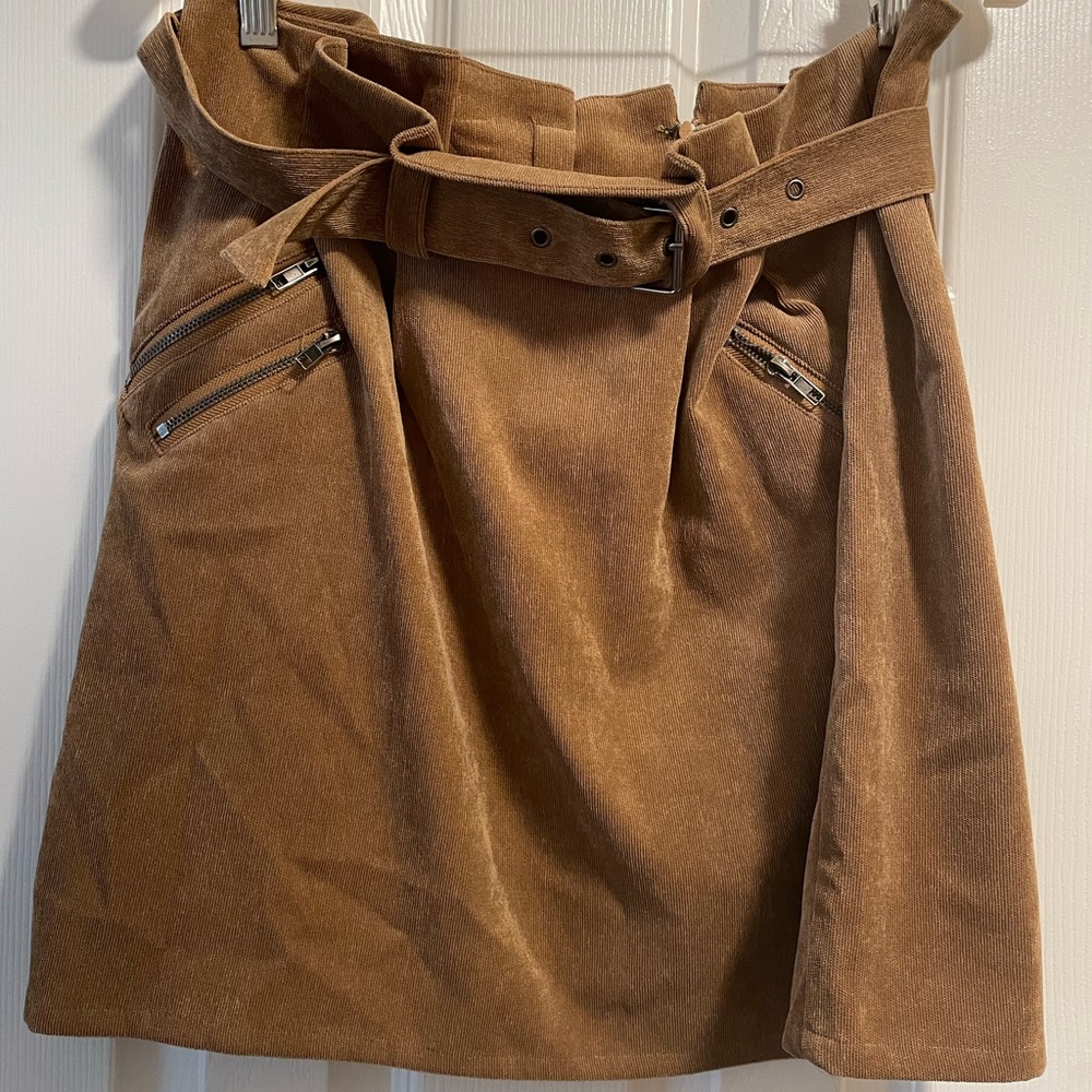 Lush Corduroy Y2K 2000s Paper Bag Belted Mini Skirt